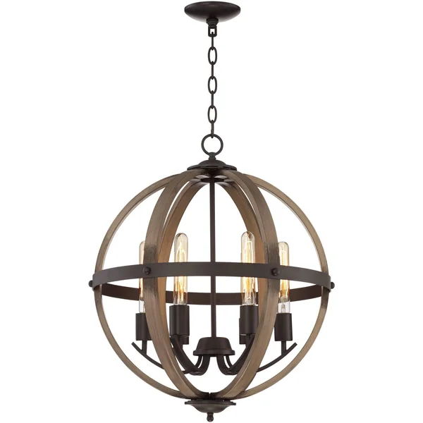Franklin Iron Works Kimpton Dark Bronze Wood Orb Chandelier 21x22 Wide Rustic Farmhouse LED 6-Light Fixture for Dining Room Hous