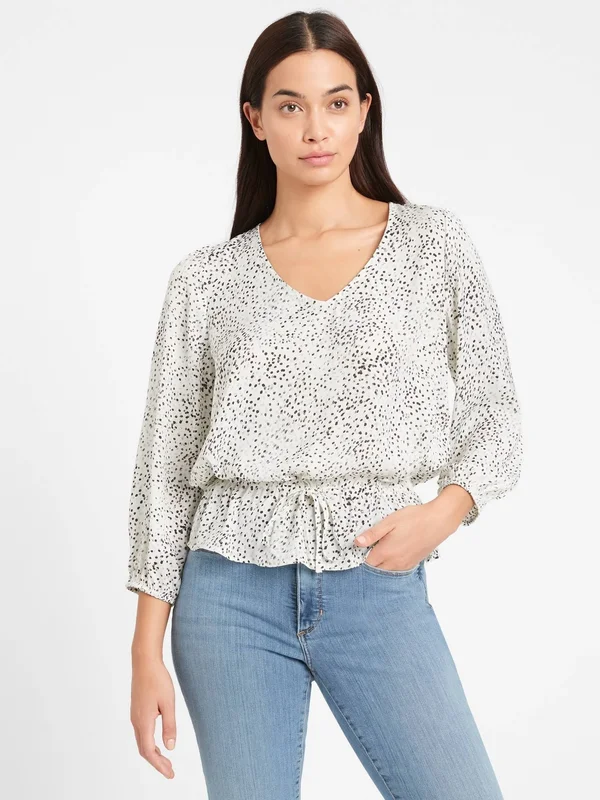 Banana Republic Women's Satin Peplum Top White Dot Size Xs