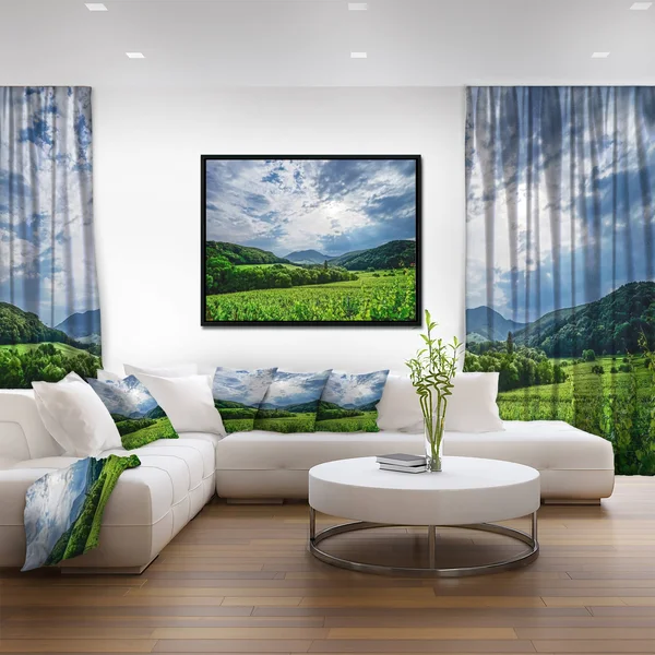 Designart 'Thunderstorm Weather Over Vineyards' Landscape Framed Canvas Art Print - 40 in. Wide x 30 in. High