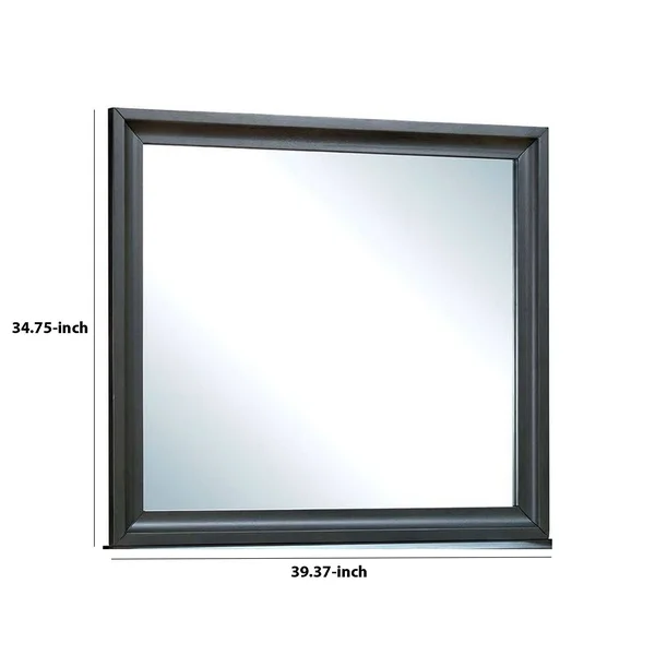 Benjara 32 inch Transitional Style Wooden Frame Mirror - Antique Gray
