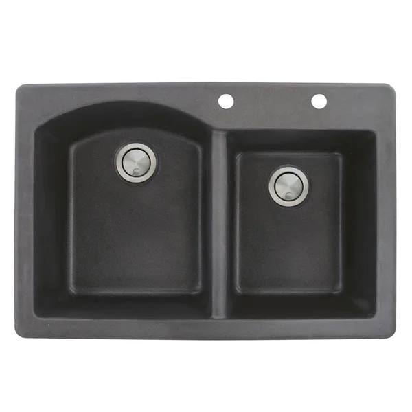 Transolid Aversa 22-in x 33-in Black Double-Basin Granite Drop-In 2-Hole Residential Kitchen Sink