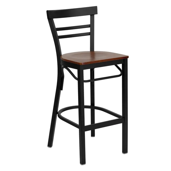 Flash Furniture Hercules Metal Ladder Back Wood Seat Restaurant Bar Stool - Black