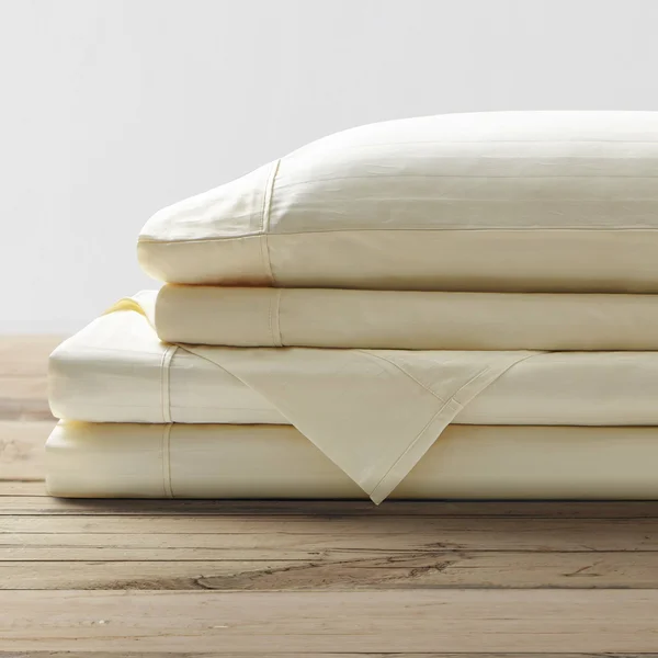 Brielle Home 100% Organic Cotton Dobby Stripe Sheet Set Queen, Blue