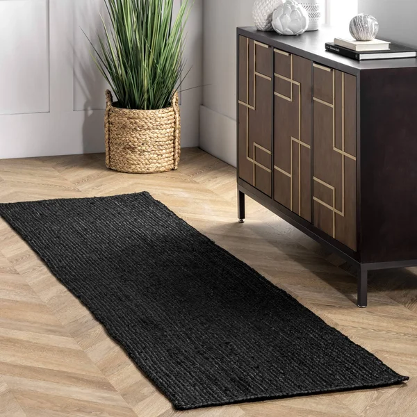 nuLOOM Rigo Hand Woven Jute Runner Rug - 2& 6x22 x 6&, Black