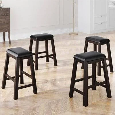 4 Pieces Counter Height Wood Kitchen Dining Upholstered Stools Red Barrel Studio Frame Color: Brown