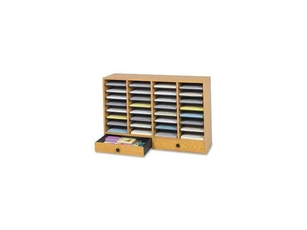 Safco Wood Adjustable Literature Organizer, 32 Compartment W. Drawer