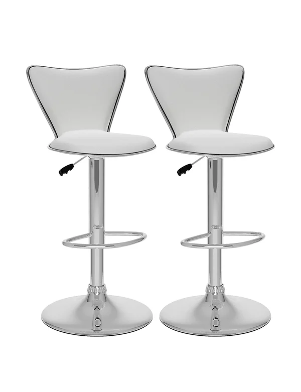 CorLiving Tall Curved Back Adjustable Bar Stool - Set of 2 White