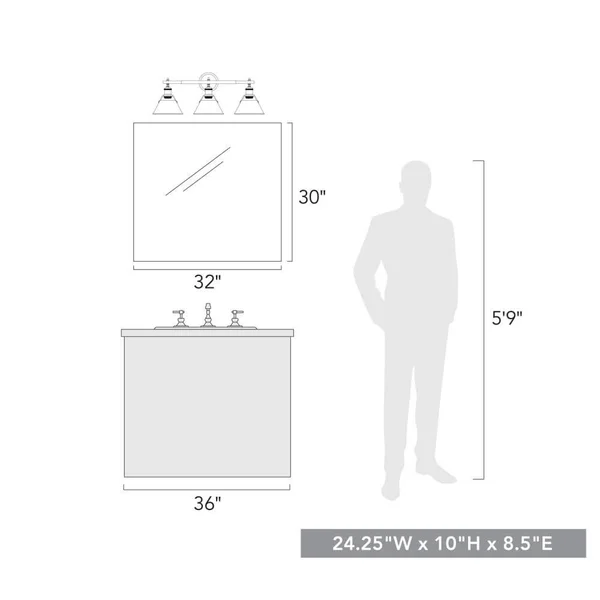 Golden Lighting 3306-BA3 BLK-RBZ Orwell 3 Light Bath Vanity in Matte Black