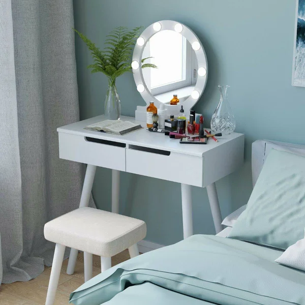 Jaxpety Modern Dressing Table Set w/3 LED-Colored Mirror