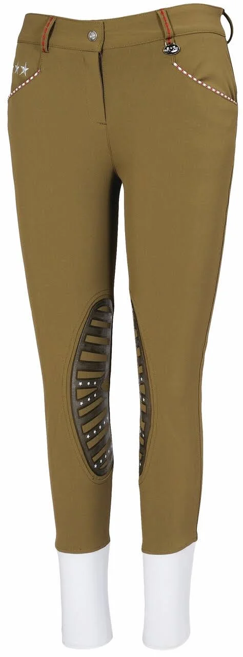 Equine Couture Stars and Stripes Knee Patch Ladies Breeches - Safari