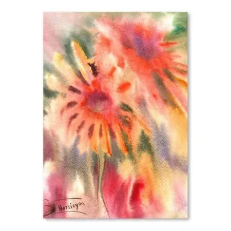 East Urban Home &Abstract Blanket Flowers& Painting Print - Orange