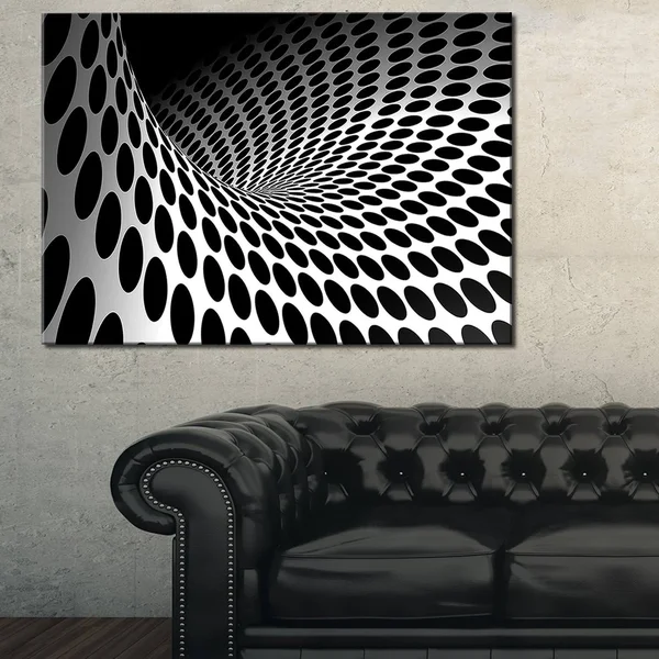 Design Art Waves and Circles Black N& White - Abstract Art Canvas Print, 40 in. Wide x 20 in. High