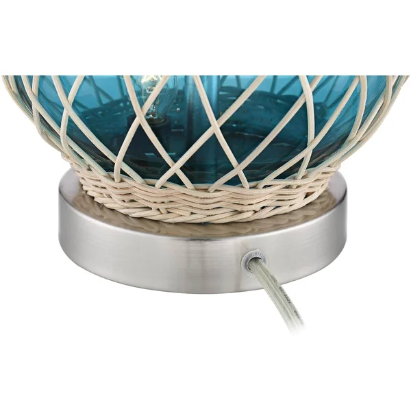 Alana Blue Glass Accent Night Light Lamp with Table Top Dimmer