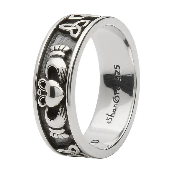 Unisex Sterling Silver Claddagh and Trinity Wedding Ring SU-SD21, 10.5