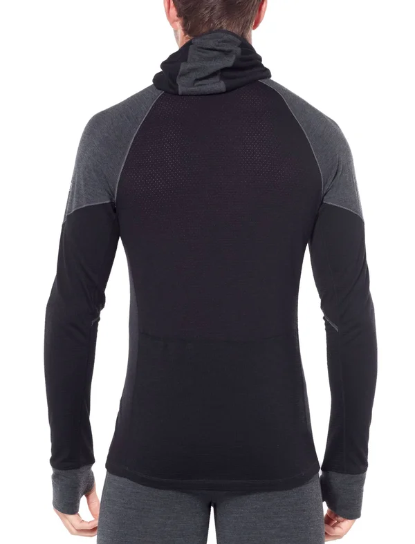 Icebreaker Men's 260 Zone Long Sleeve Half Zip Hood - 104362 Jet Heather/Black - XXL