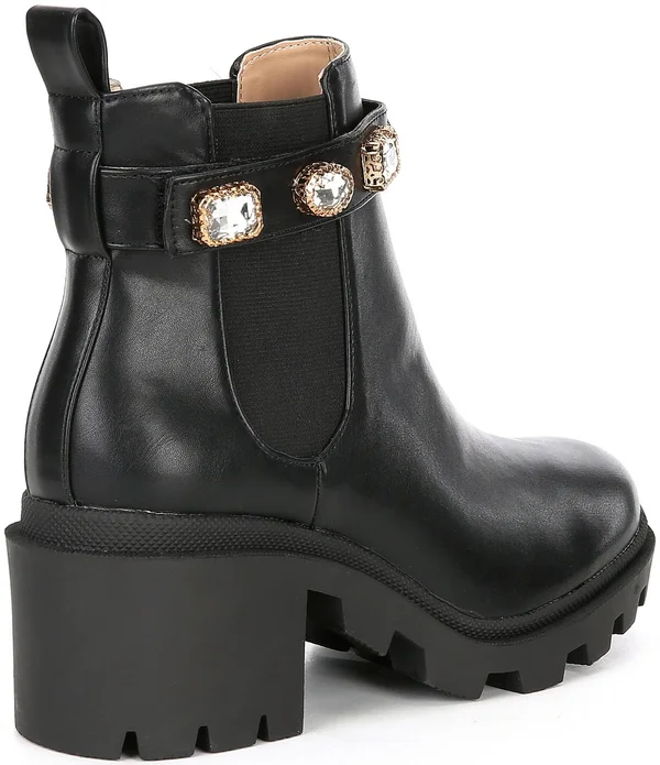 Steve Madden Amulet Jewel Embellished Lug Sole Block Heel Combat Booties - Womens, 6M, White