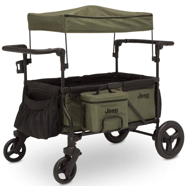 Jeep Deluxe Wrangler Wagon Stroller with Cooler Bag and Parent Organizer Black with Olive Green (2182)
