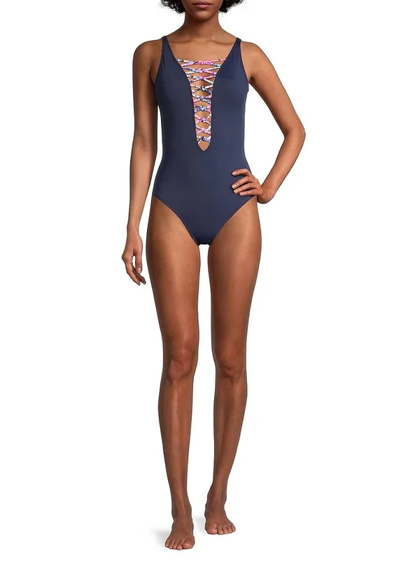Lilly Pulitzer Isle Lattice One-Piece True Navy 0