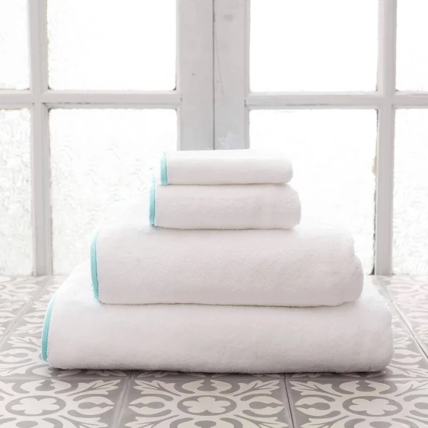 Pine Cone Hill Signature Banded White/Sky Blue Towel Bath Sheet