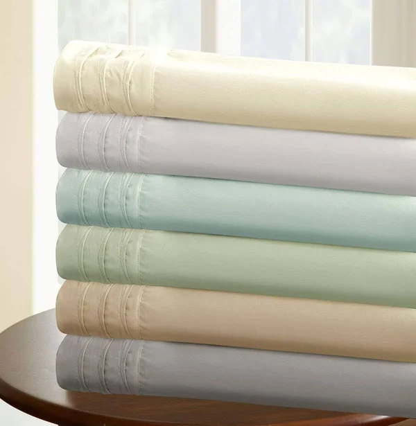 Solid 4 Piece Sheet Set with Pintuck Hem Misty Blue - California King
