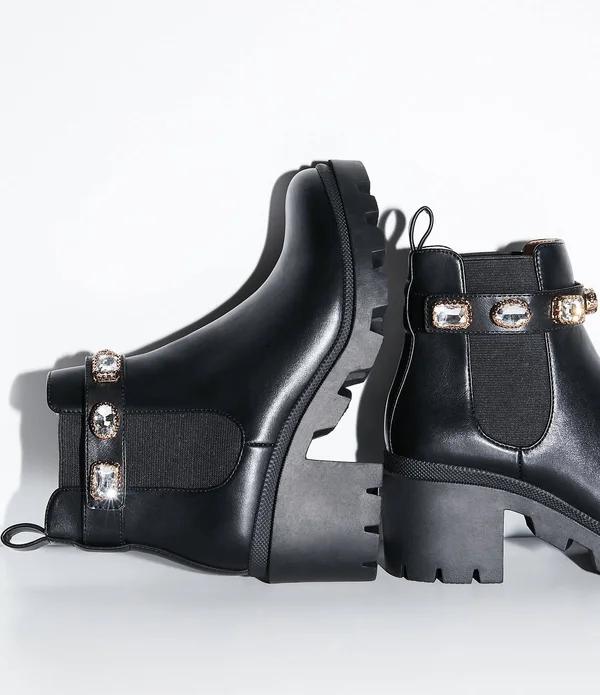 Steve Madden Amulet Jewel Embellished Lug Sole Block Heel Combat Booties - Womens, 6M, White