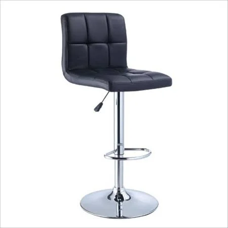 Powell Quilted Faux Leather and Chrome Adjustable Height Bar Stool Black