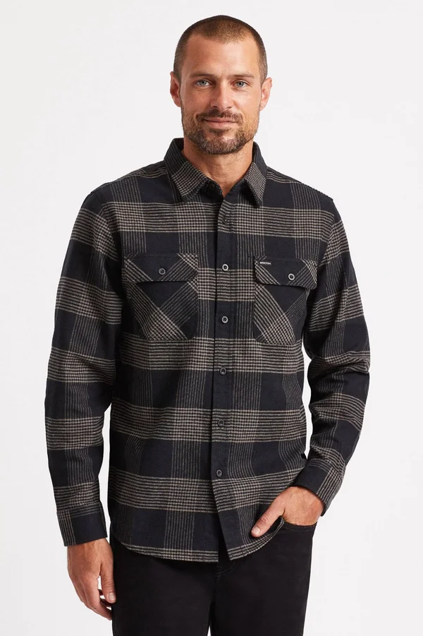 Brixton Bowery Flannel Shirt S - Navy, Navy/Carolina Blue