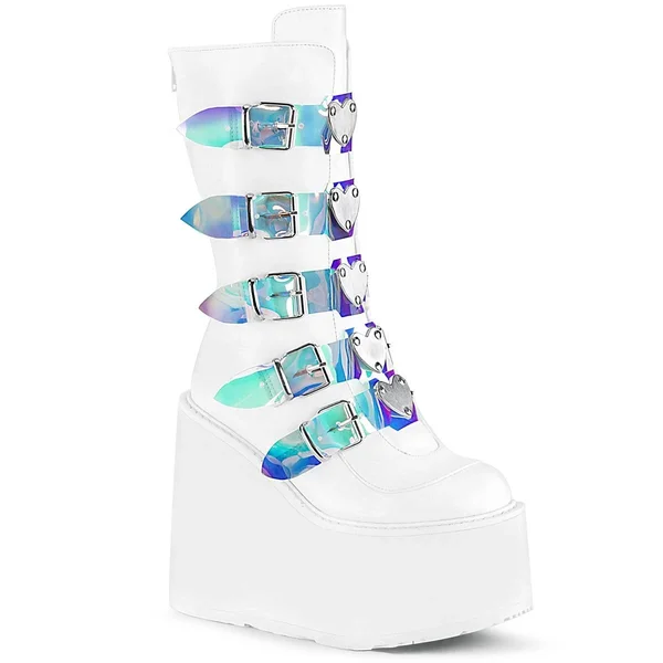 Women's Demonia Swing 230 Platform Mid-Calf Boot, Size: 7, Purple