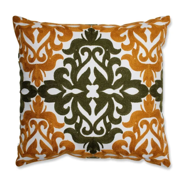 18x22 Springtime Mustard and Green Damask Embroidered Decorative Throw Pillow