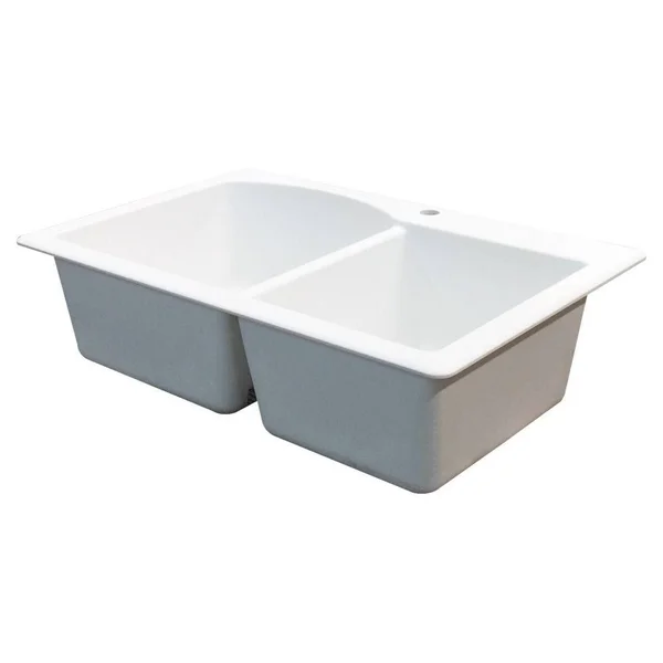 Transolid Aversa 22-in x 33-in Black Double-Basin Granite Drop-In 2-Hole Residential Kitchen Sink