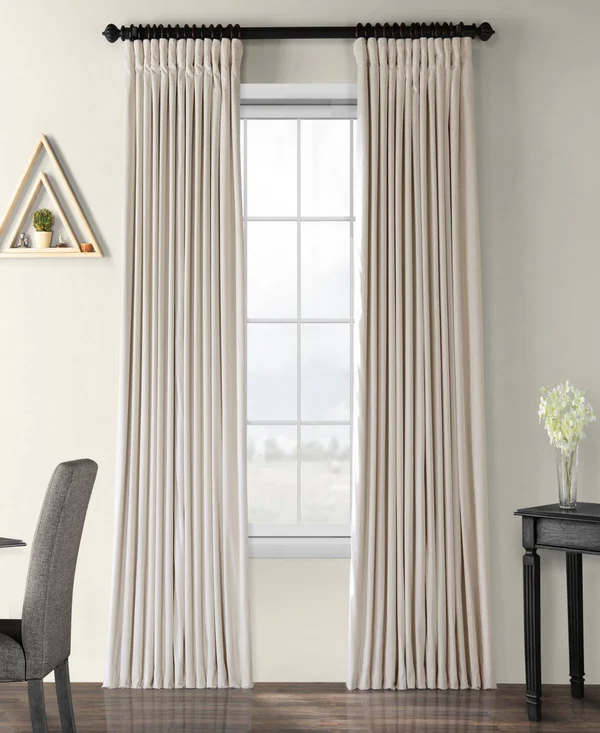 Ivory Velvet Blackout Extra Wide Curtain PANEL - Beige