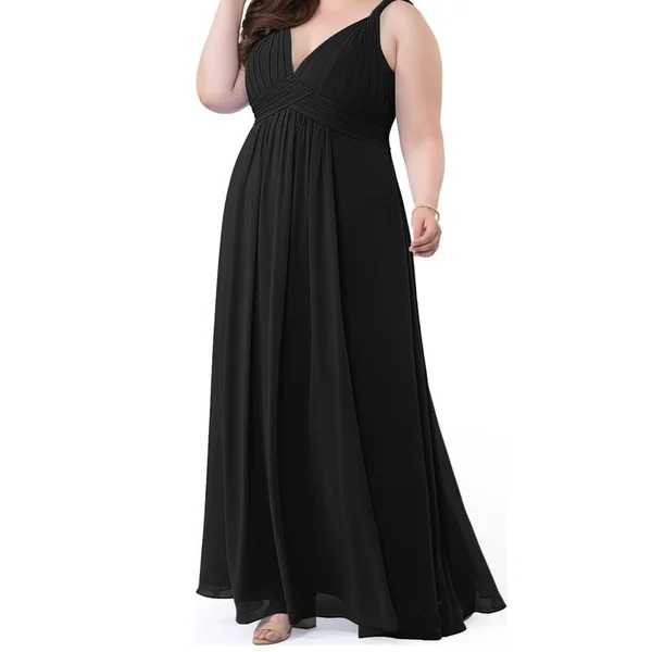 Azazie Plus Size A-Line/Princess V-Neck Floor-Length Chiffon Bridesmaid Dresses - Black