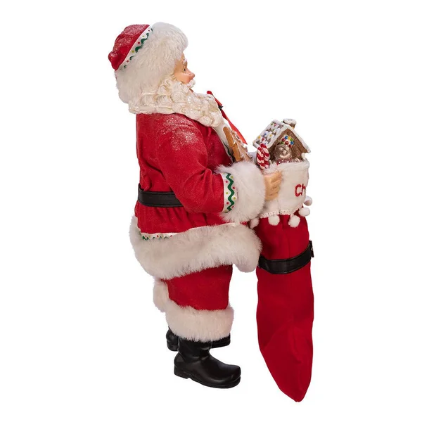 Kurt Adler 10.5x22 Fabriche Gingerbread Santa with Stocking and Wreath