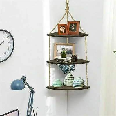 3-Tier Rustic Solid Wood Corner Wall Floating Shelf Gracie Oaks