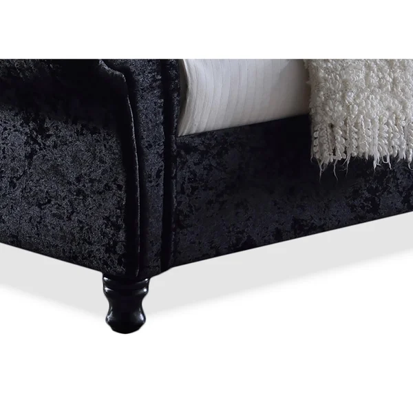 Baxton Studio Castello Black Velvet Upholstered Faux Crystal-Buttoned Sleigh Platform Bed - Queen