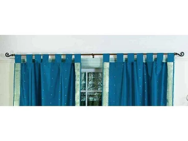 Turquoise Tab Top Sheer Sari Curtain - Drape, Panel - Pair