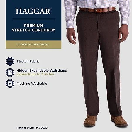 Haggar Mens Stretch Corduroy Expandable Waist Classic Fit Pant, Men's, Size: 36W x 34L, Blue