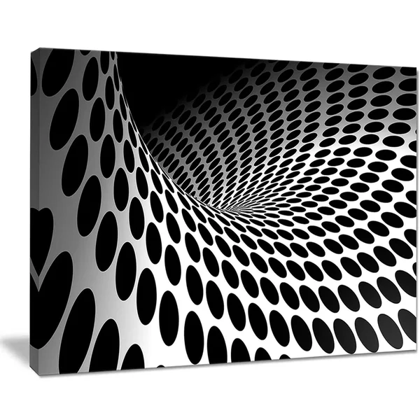 Design Art Waves and Circles Black N& White - Abstract Art Canvas Print, 40 in. Wide x 20 in. High