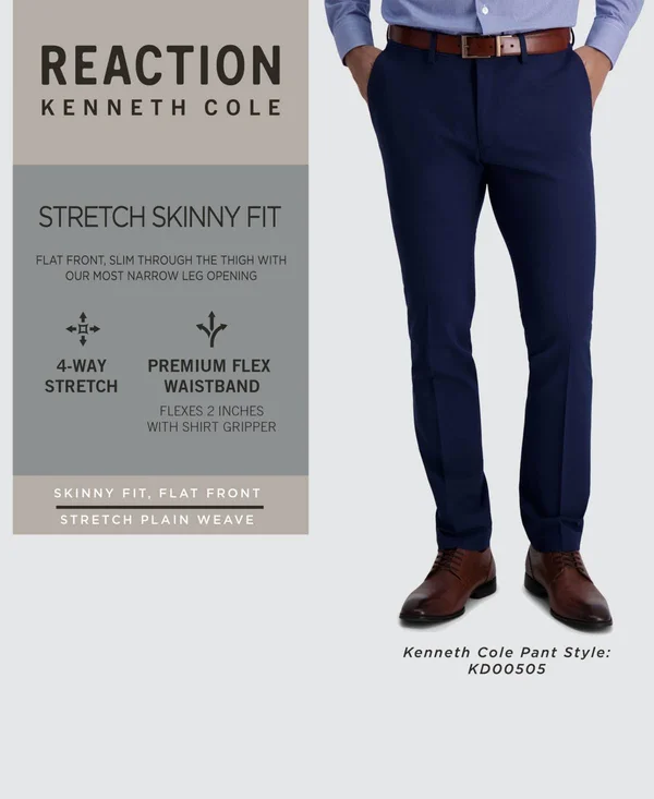 Reaction Kenneth Cole Stretch Solid Skinny Fit Flex Waistband Flat - Shoe Front Dress Pant - Men's - Oatmeal