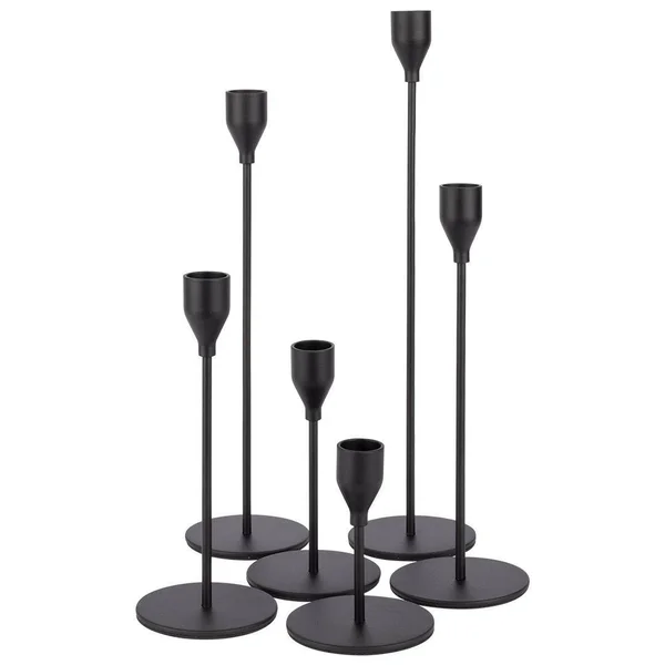 Koyal Wholesale Black Candlestick Taper Candle Holders, Tall Table Wedding Centerpiece, Modern Minimalist Decor, Set of 6