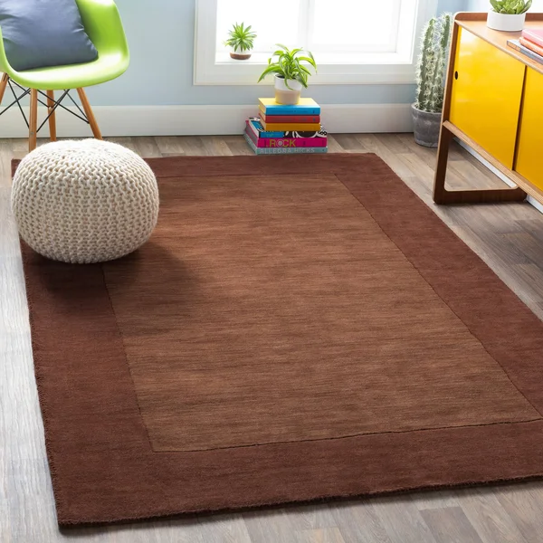 Hand-Crafted Blue Tone-on-Tone Bordered Wool Area Rug - 6& x 9&