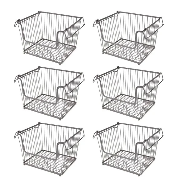 mDesign Modern Stackable Metal Storage Organizer Bin Basket with Handles - Open Front for Kitchen Cabinets, Pantry, Closets, Bed