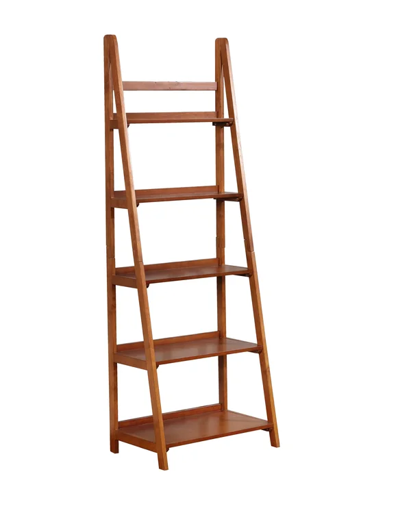 Benzara Ladder Style Wooden Bookcase with 5 Spacious Shelves - Brown