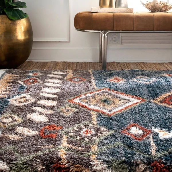 nuLOOM Rosemarie Southwestern Moroccan Shag Runner Rug, 2& 6x22 x 10&, Blue