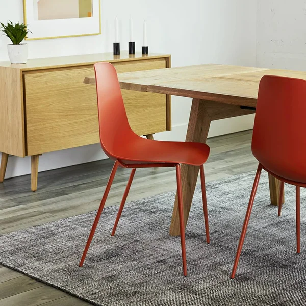 2X Red Accent Dining Chairs - Metal Legs, Article Svelti Modern Furniture
