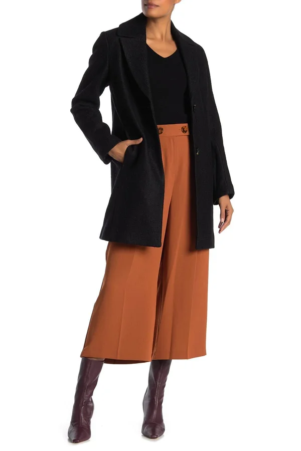 Tahari Notch Collar Long Sleeve Coat 3014062 - Xs, Black