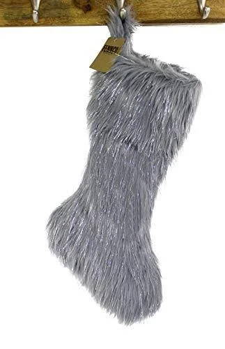 Fennco Styles Holiday Christmas Decorative Exquisite Faux Fur with Silver Metallic Thread Tree Skirt - 2 Colors Grey, 56x22 Rou