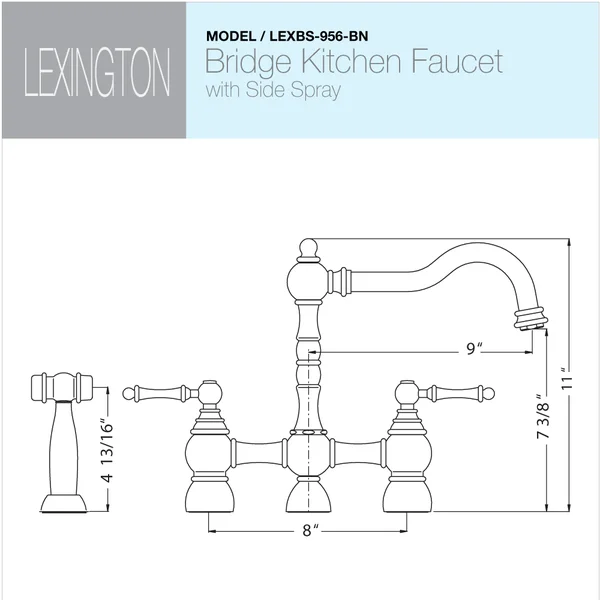 Houzer Lexington Traditional Bridge Kitchen Faucet with Sidespray and CeraDox Technology, Brushed Nickel (lexbs-956-bn)
