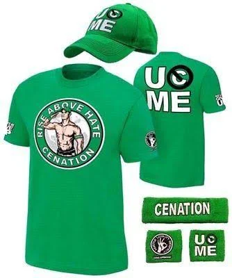 John Cena Boys Green Kids Costume T-Shirt Hat Wristbands YM