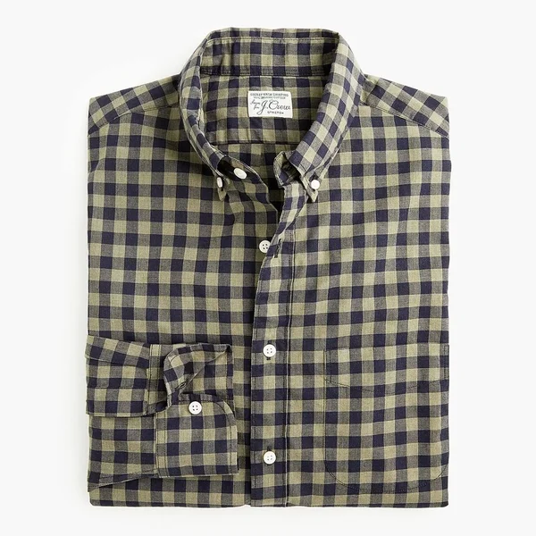 J.Crew Mens Slim Untucked Stretch Secret Wash Shirt in Organic Cotton Gingham (Size Small)